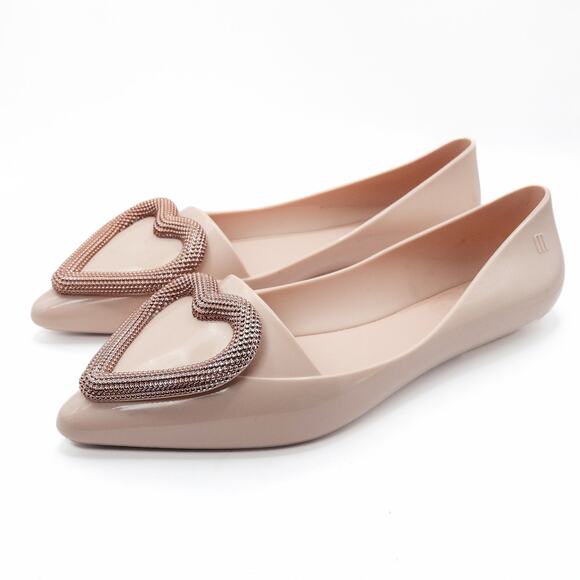 Melissa Shoes - Melissa Women’s Jelly Flats Blush Nude Heart Applique Barbiecore Coquette Size 7